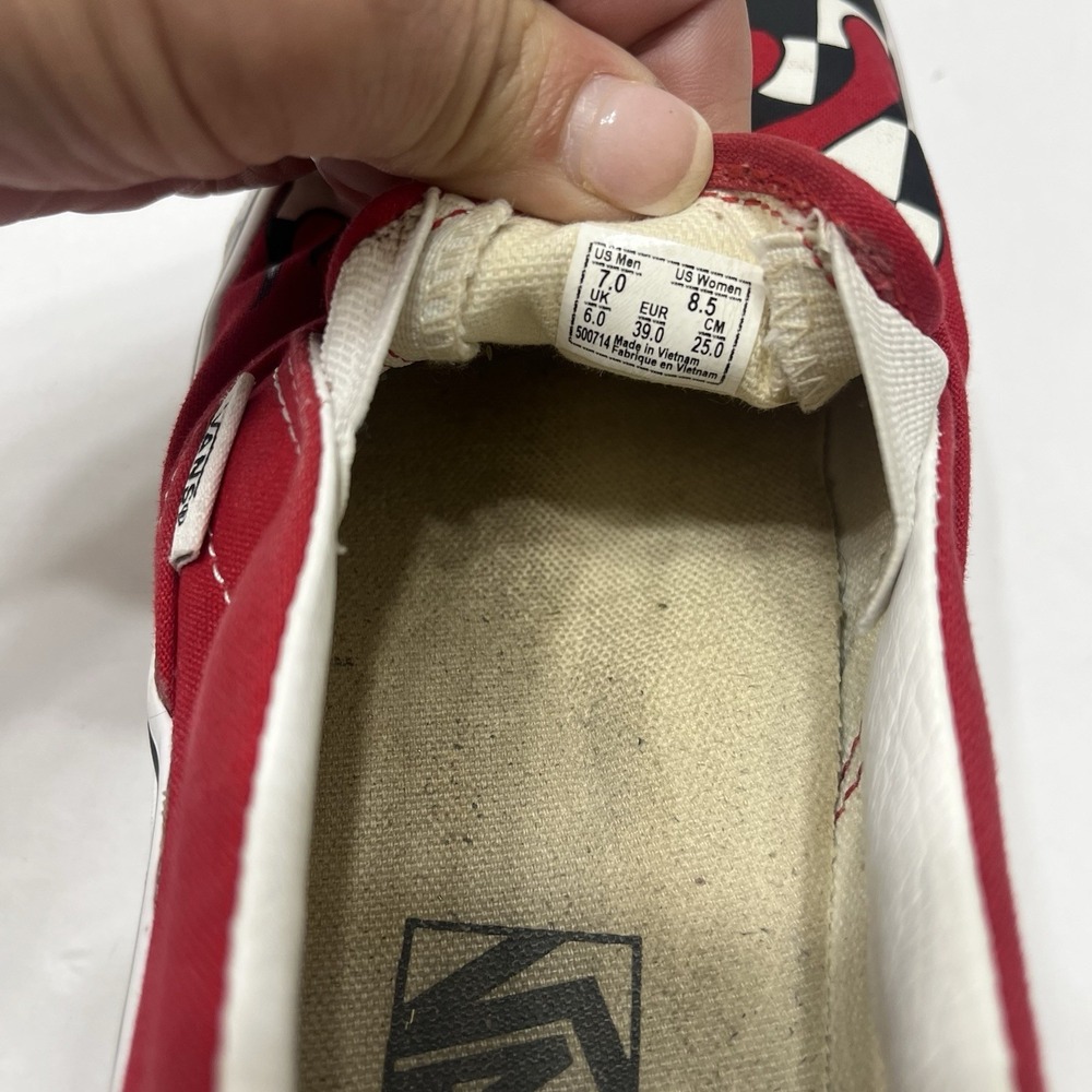 Vans Slip-On Paint Drip Red Sneakers B/W Checkerboard Canvas Men 7 Women 8.5 - Picture 8 of 8